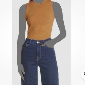 FRAME DENIM Sleeveless Ribbed Rib Tank in Tan Mock Neck Large Muscle Tee